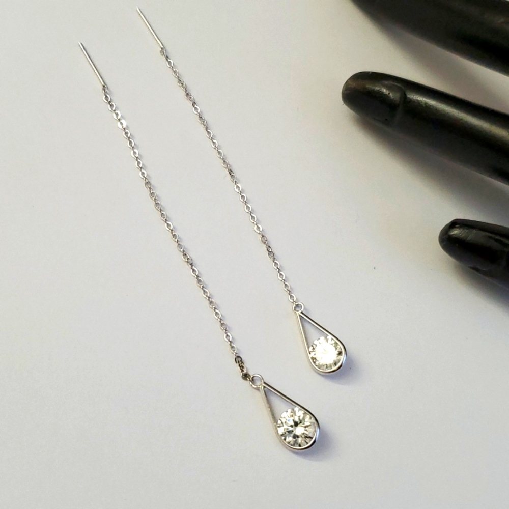 Sparkling Sterling Silver 925 Dangle Threader Earrings